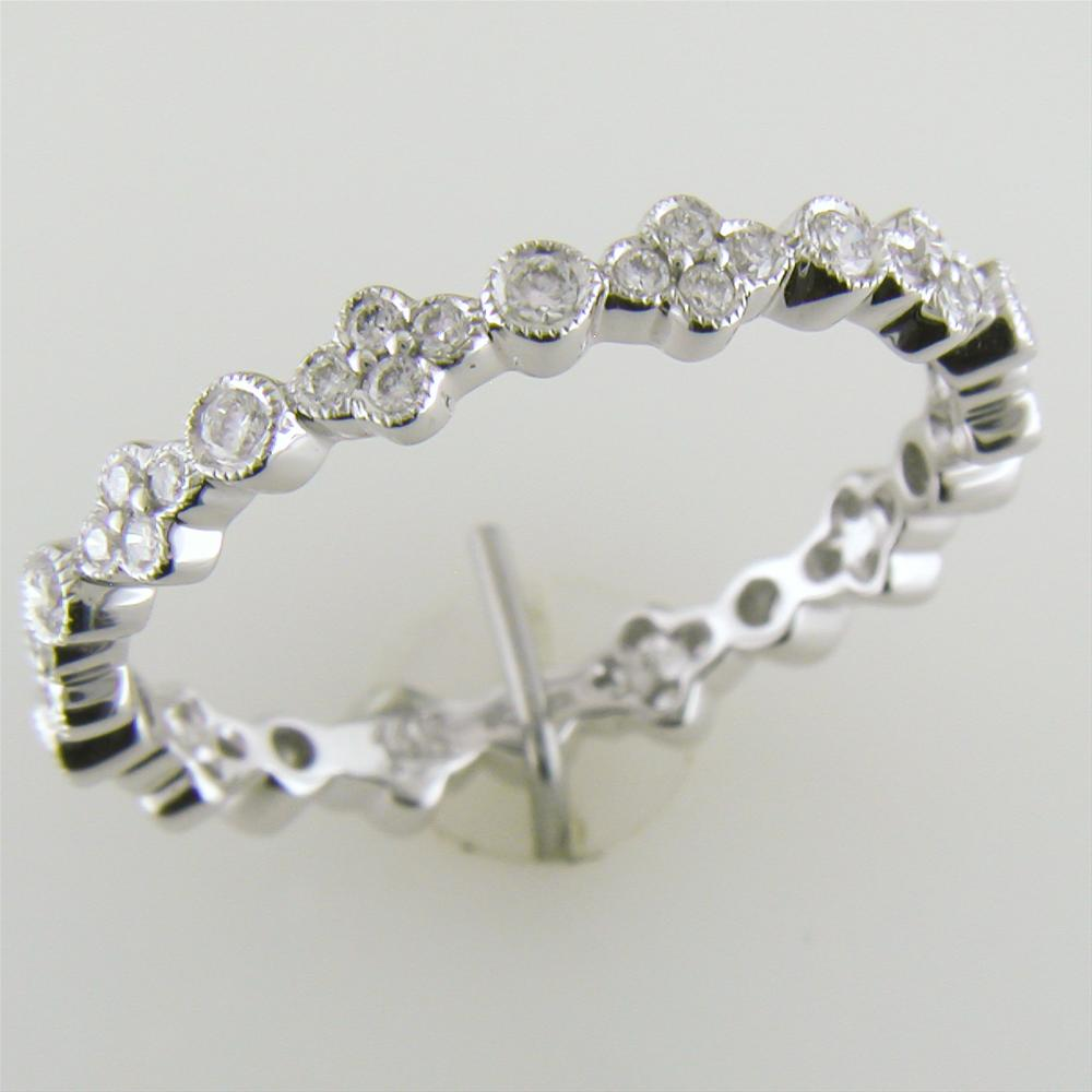Stackable Bezel Set Diamond Wedding Eternity Band Ring with Milgrain