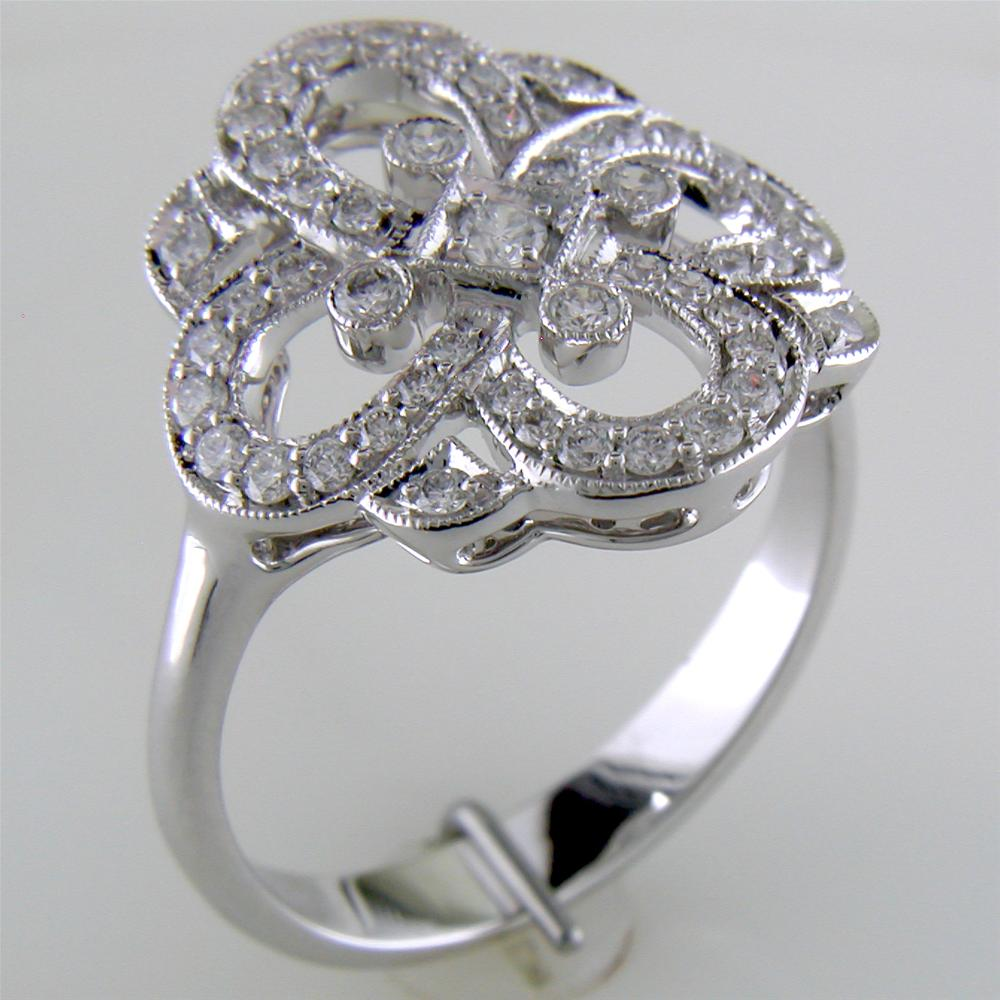 Right Hand Clover Swirl Diamond Ring in 14K White Gold
