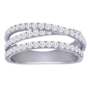 Diamond Crossover Band Ring Three Offset Rows in 14K White Gold
