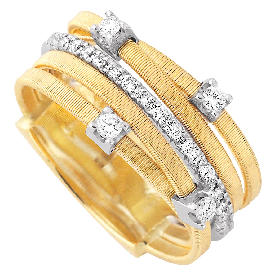 Marco Bicego Goa 5 Row Diamond Yellow Gold Ring AG270 B2 YW
