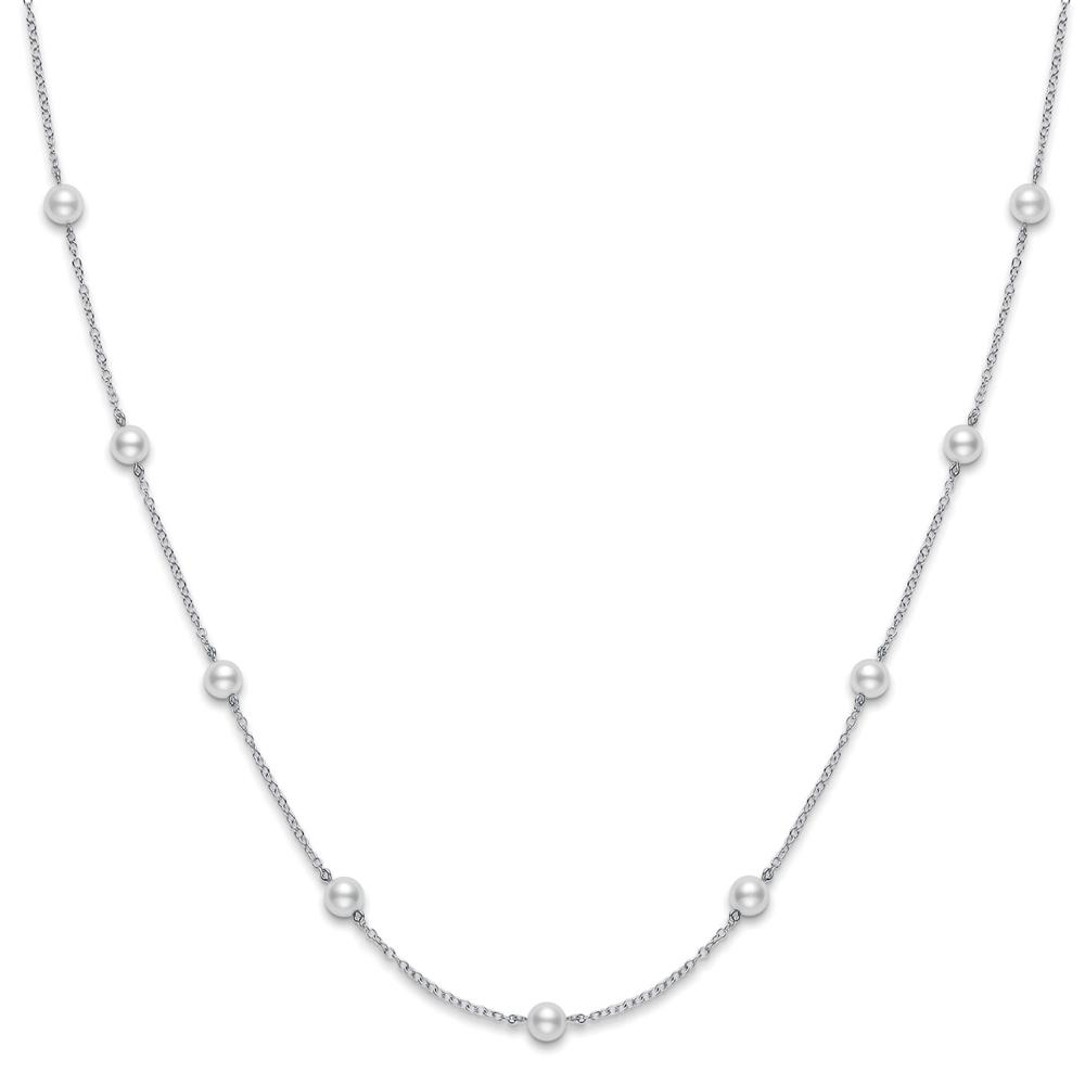 Mikimoto Akoya White Pearl Station Necklace 16" White Gold