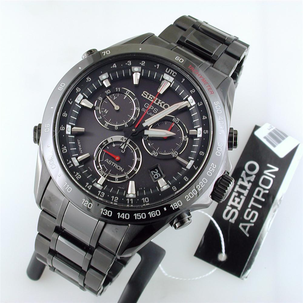 Seiko Astron GPS Solar Black Steel with Red Accents 44.6mm Watch SSE031