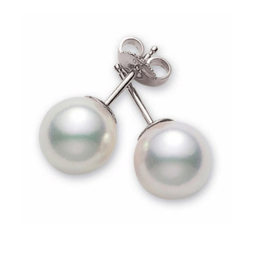 Mikimoto Akoya 8.0mm Pearl Stud Earrings 18K White Gold A Quality PES801W