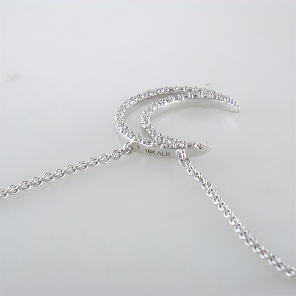 A. Link 18k White Gold Small Diamond Crescent Moon Pendant Necklace "