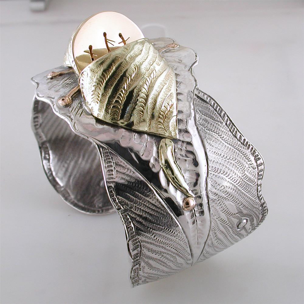 Margaret Barnaby Organic Pod Cuff Bracelet Sterling Silver & 18K Yellow Gold