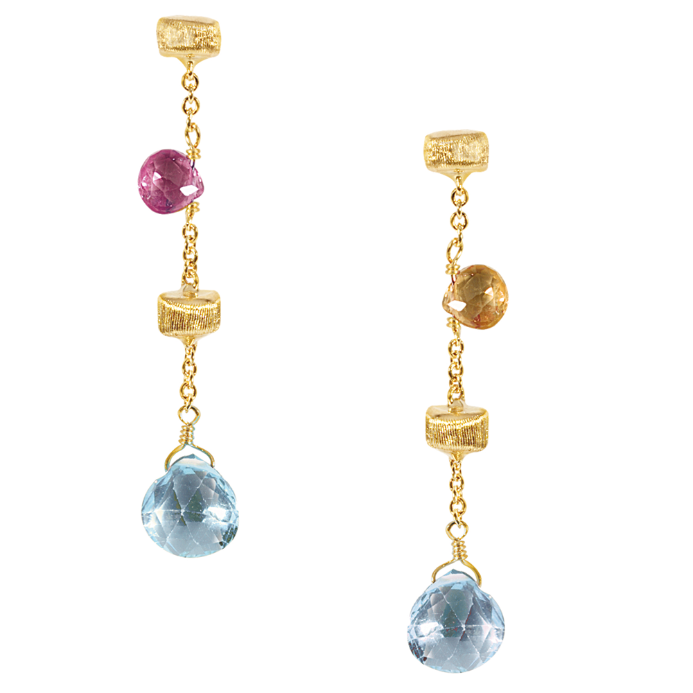 Marco Bicego Paradise Single Drop Color Gemstone Yellow Gold Earrings Blue Topaz Amethyst Citrine OB1430