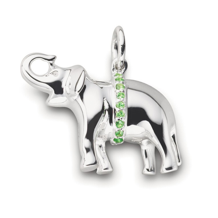 Monica Rich Kosann "Luck" Elephant Charm Sterling Silver with Green Tsavorite