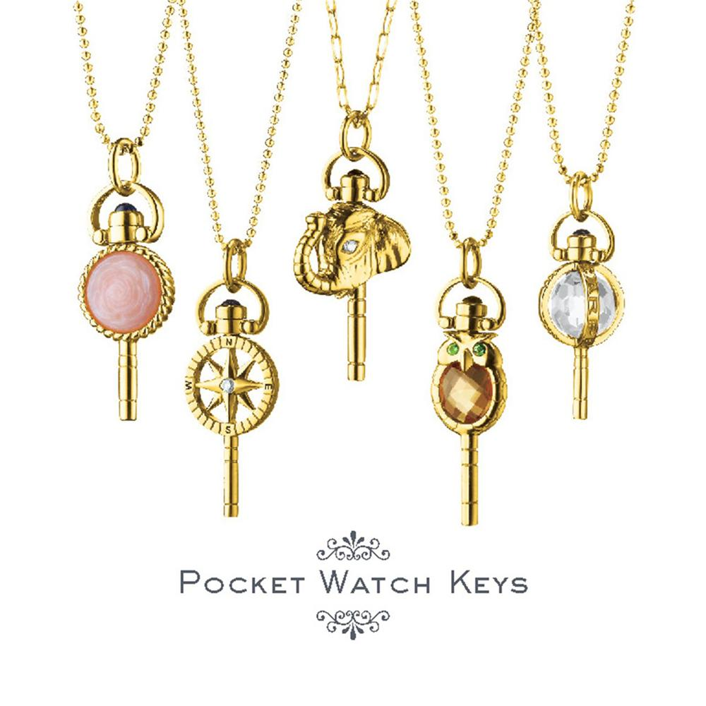 Monica Rich Kosann Mini "Luck" Elephant Key Necklace Sterling Silver Pocket Watch Key Necklace on 30" chain 47345-30
