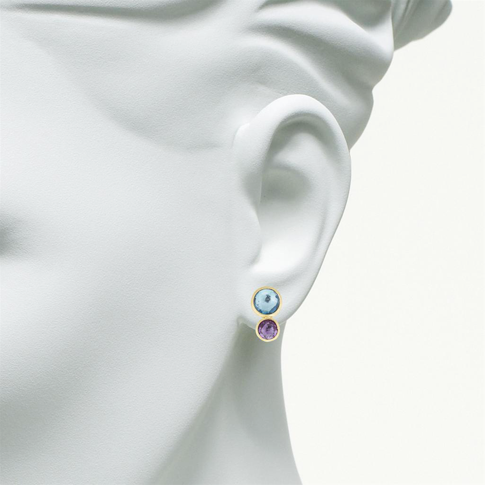 Marco Bicego Jaipur 18K Yellow Gold Two Stone Stud Earrings with Topaz and Amethyst OB1518 MIX52 Y02