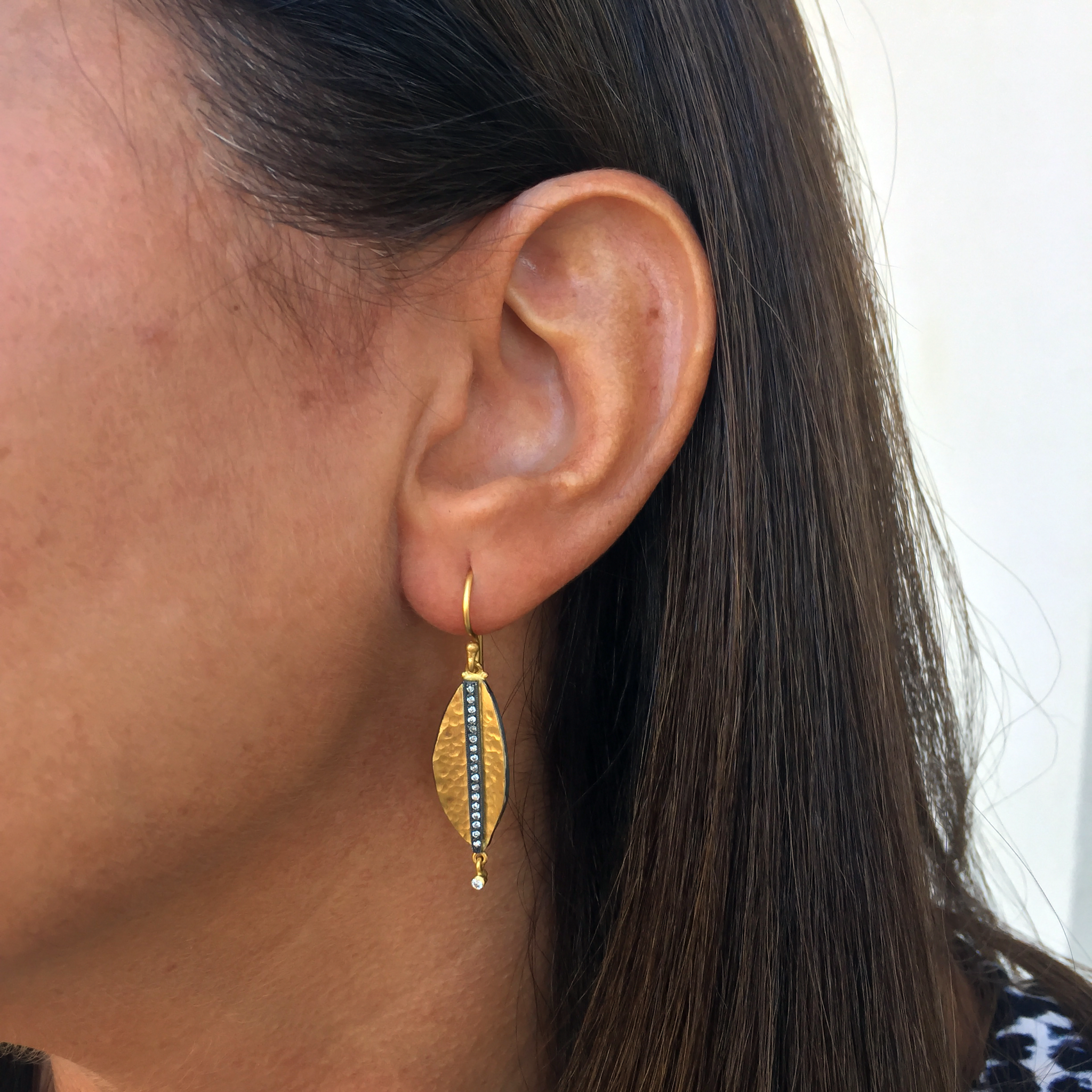 Lika Behar "Laurier" Feather Dangle Earrings in 24K Gold & Oxidized Silver