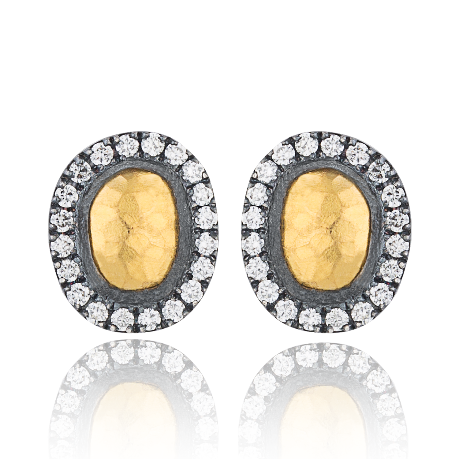 Lika Behar "Reflection" Stud Earrings Sterling & 24K Gold with Diamonds RFL-E-301-GOXD-13