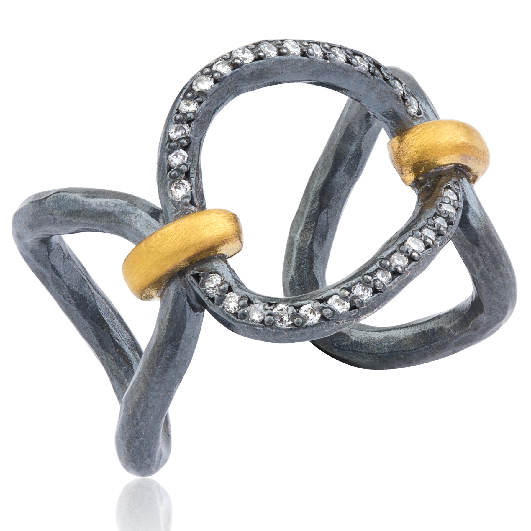 Lika Behar "Helena" Open Ring in 24K Gold & Oxidized Silver with Diamonds