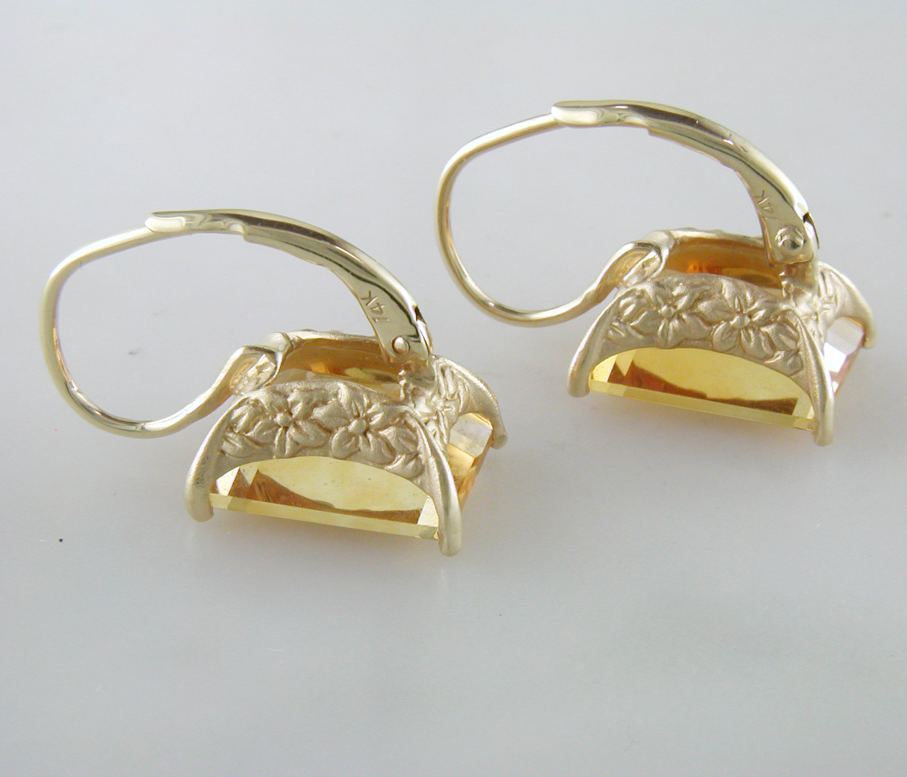 Jane Taylor Rosebud Square Step Cut Citrine Yellow Gold Drop Earrings