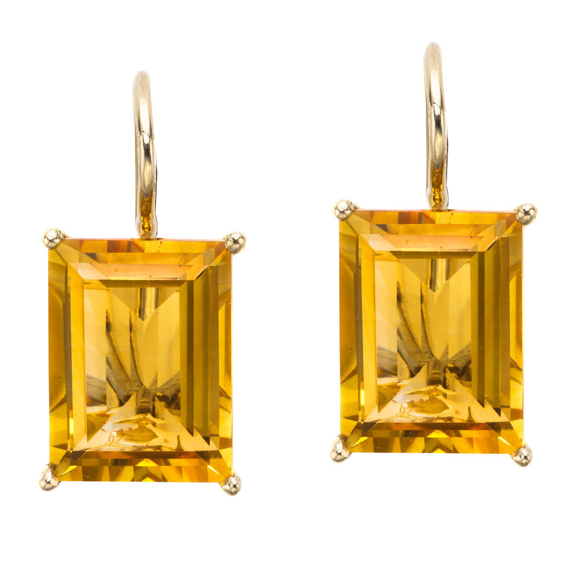 Jane Taylor Rosebud Square Step Cut Citrine Yellow Gold Drop Earrings