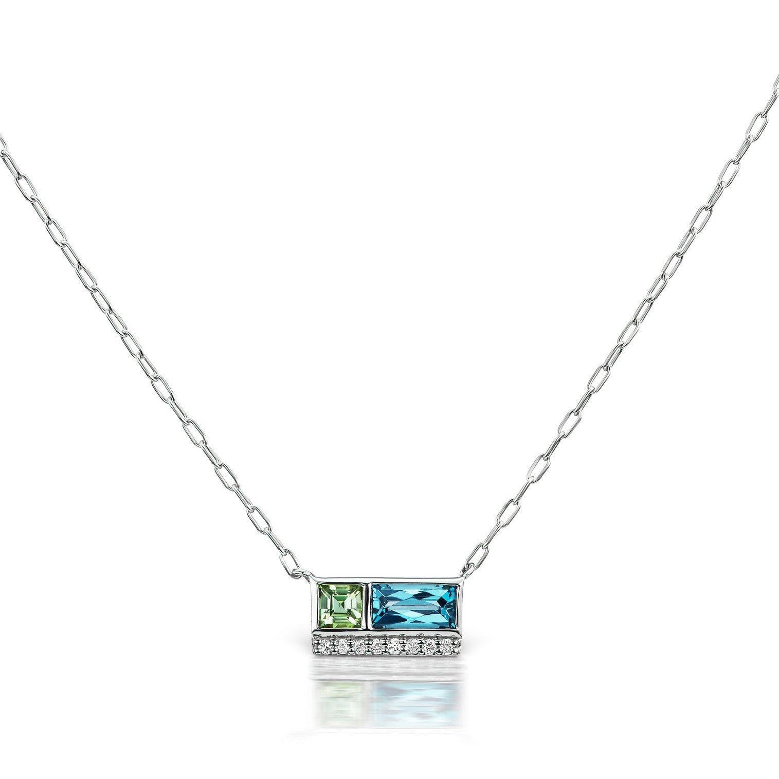 Jane Taylor Cirque Petite 2-Stone Necklace Blue Topaz & Green Tourmaline Yellow Gold