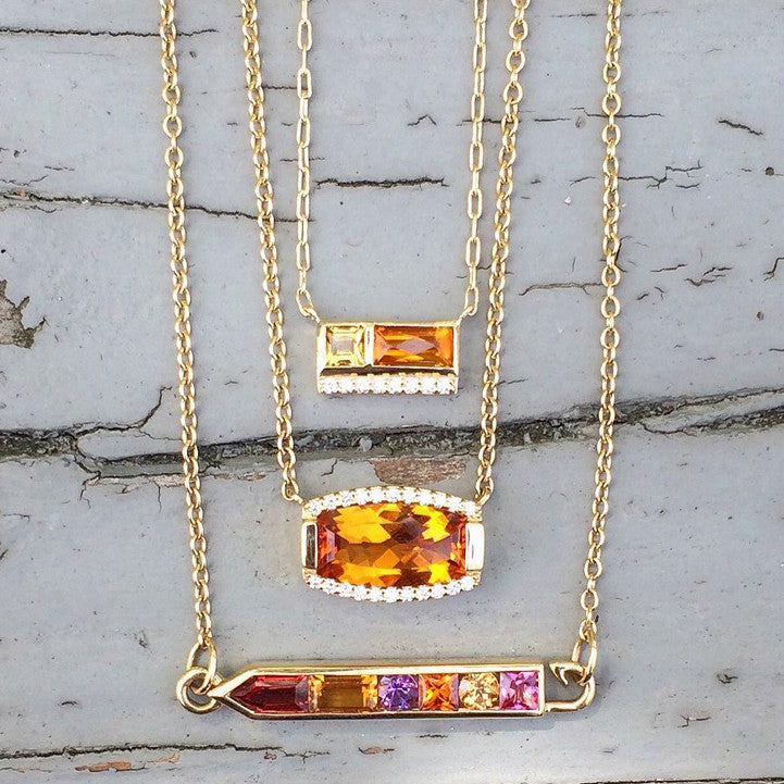 Jane Taylor Cirque Petite 2-Stone Necklace Citrine & Diamonds in 14K Yellow Gold
