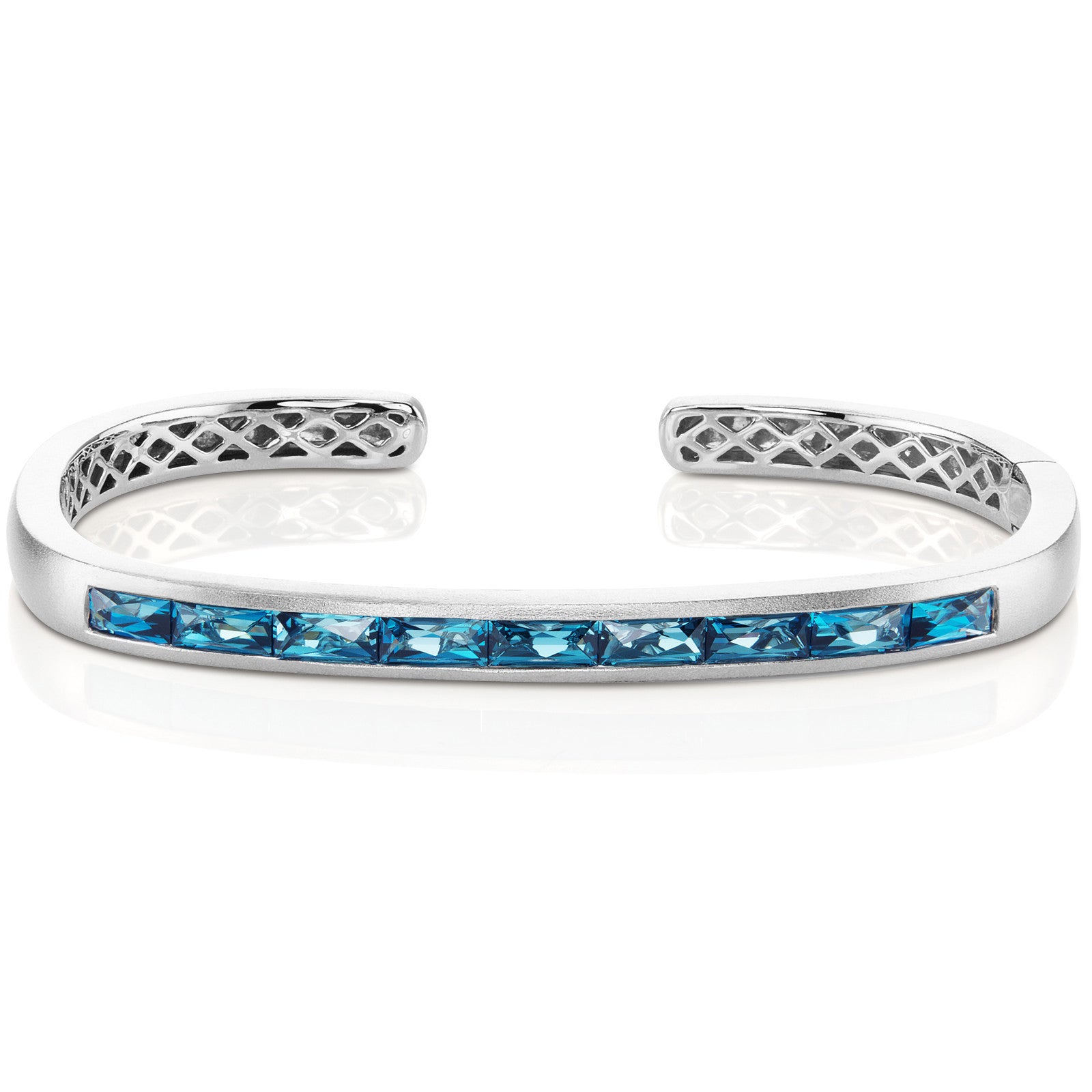 Jane Taylor Cirque Hinged Cuff London Blue Topaz Baguettes 14K White Gold