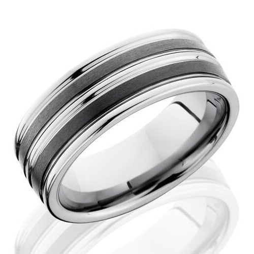 Lashbrook 8mm Ceramic & Tungsten Men's Flat Wedding Band Ring with Satin Finish