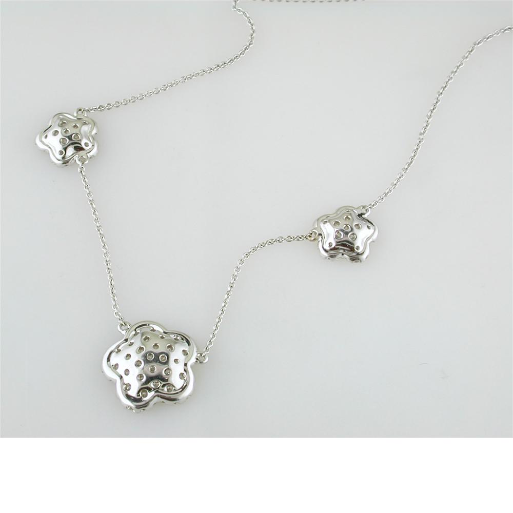 Doves Diamond Triple Clover Flower Cup White Gold Necklace 18K
