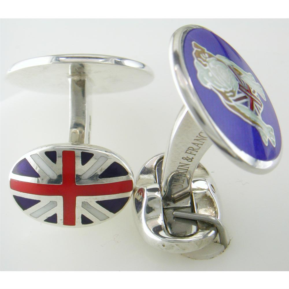 Deakin & Francis British Bulldog Union Jack Flag Sterling Silver Cufflinks