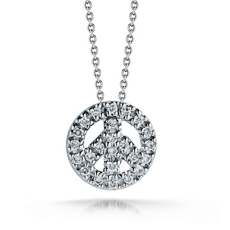 Roberto Coin TINY TREASURES DIAMOND BABY PEACE Sign NECKLACE White Gold
