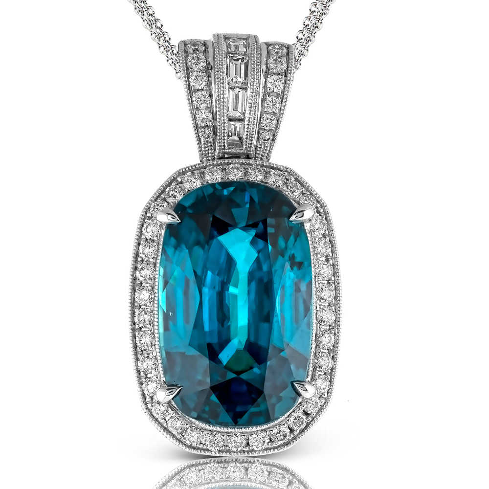 Simon G. Natural Oval Blue Zircon & Diamond Pendant Necklace MP1174