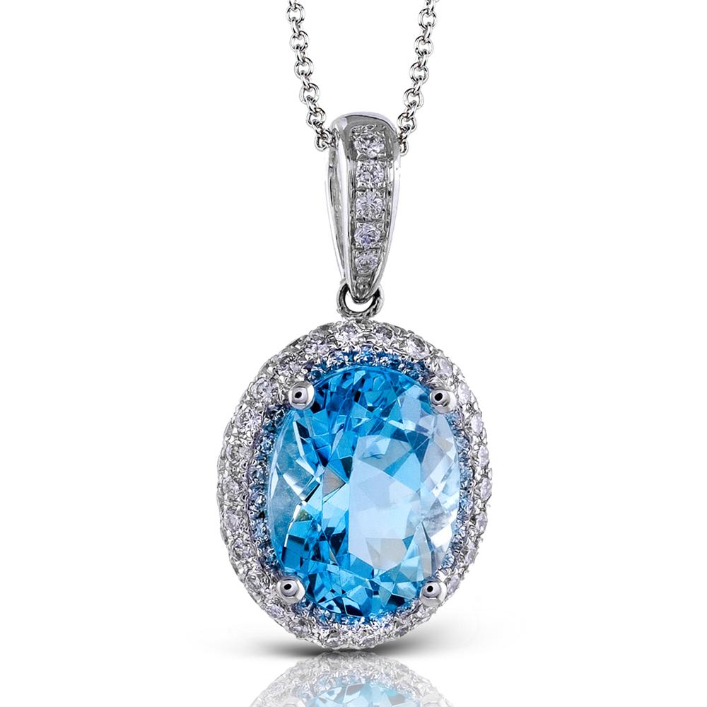 Simon G. Oval Aquamarine Diamond Halo Pendant Necklace NP168
