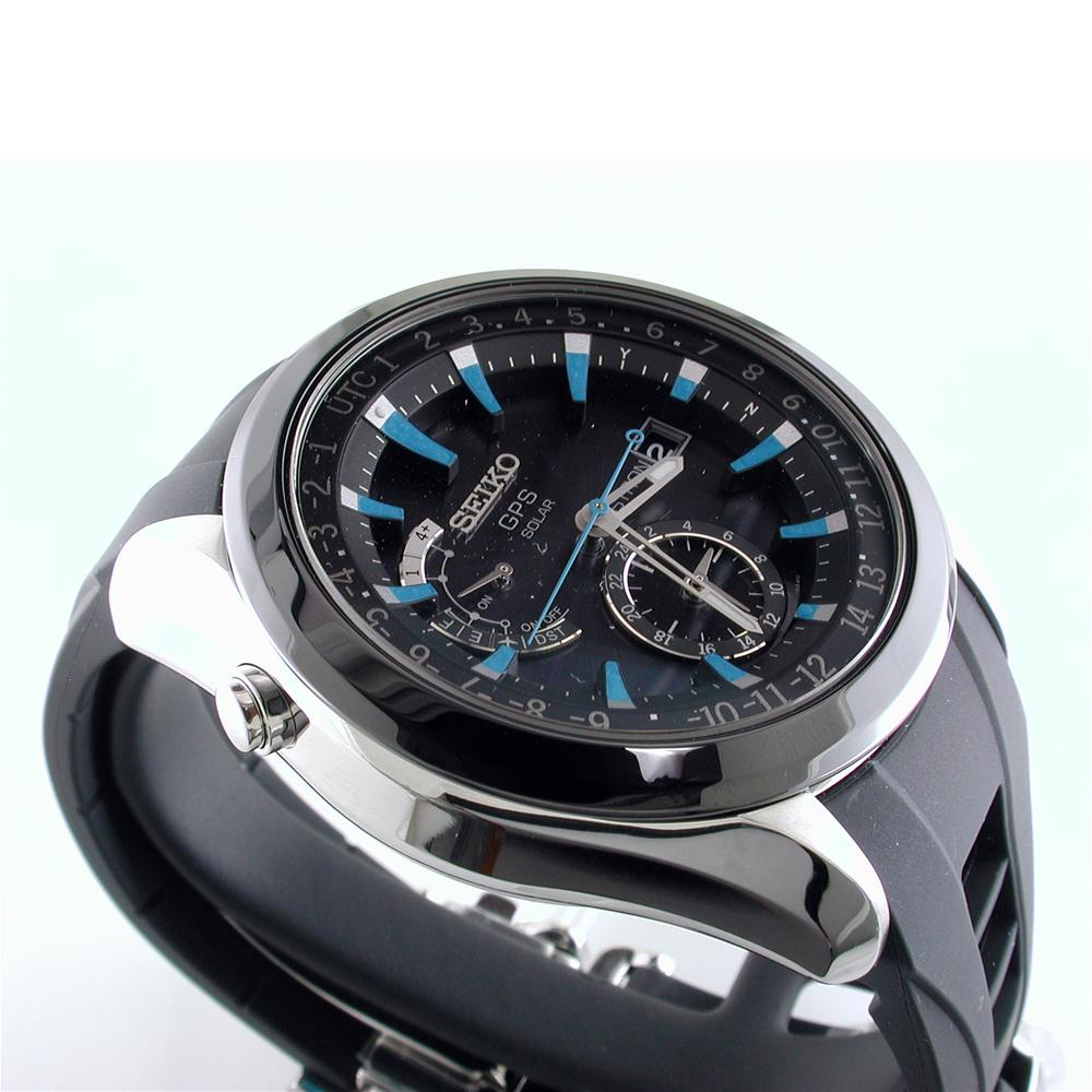 Seiko Astron Solar GPS Ceramic Black Stainless Blue 44.6mm Watch SAST009