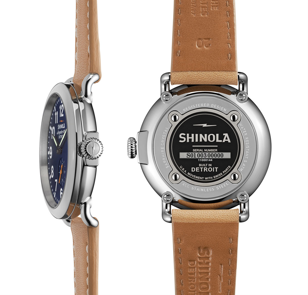 Shinola Gents 41mm Runwell Blue Dial Natural Leather Watch 10000144