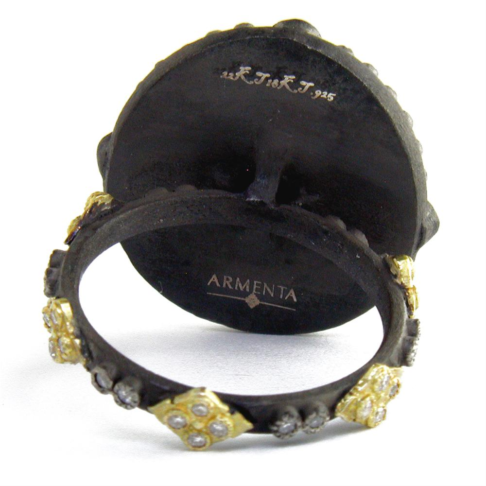 Armenta Heraldry Oval Shield Ring Gold Diamonds & White Sapphires