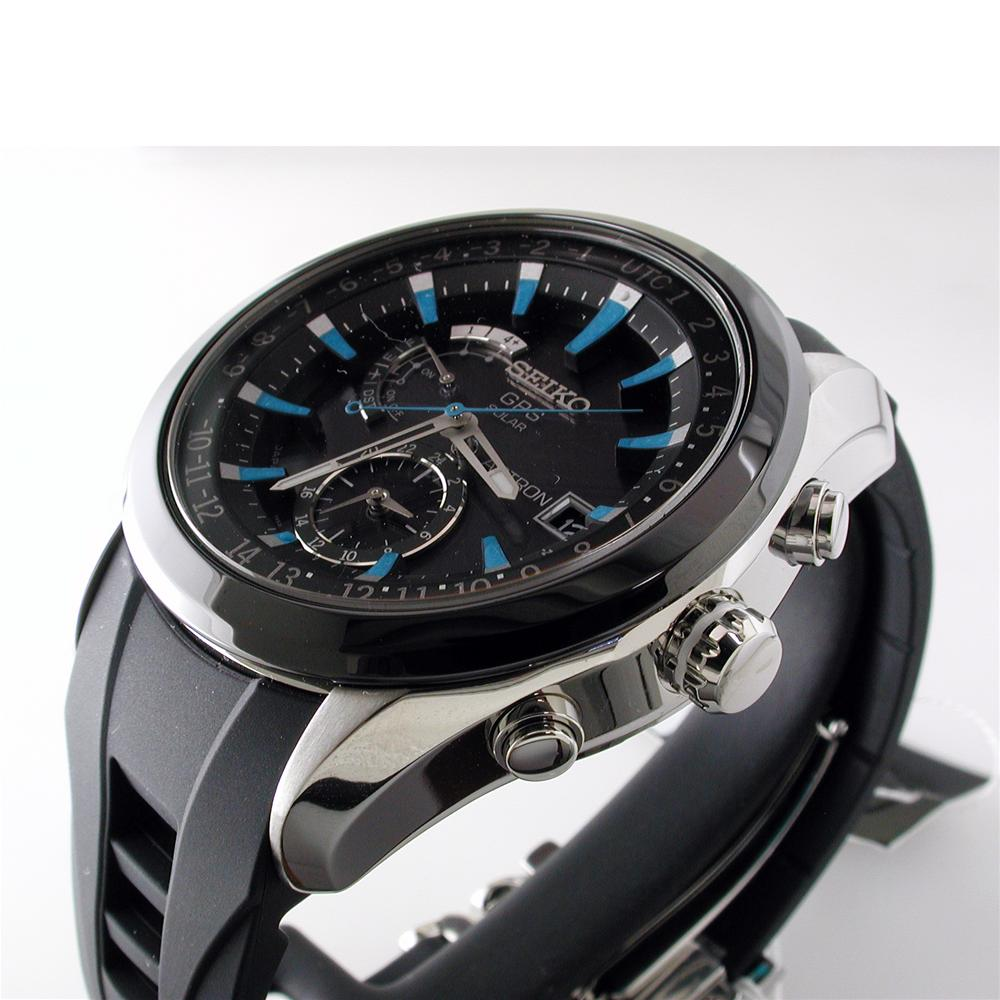 Seiko Astron Solar GPS Ceramic Black Stainless Blue 44.6mm Watch SAST009