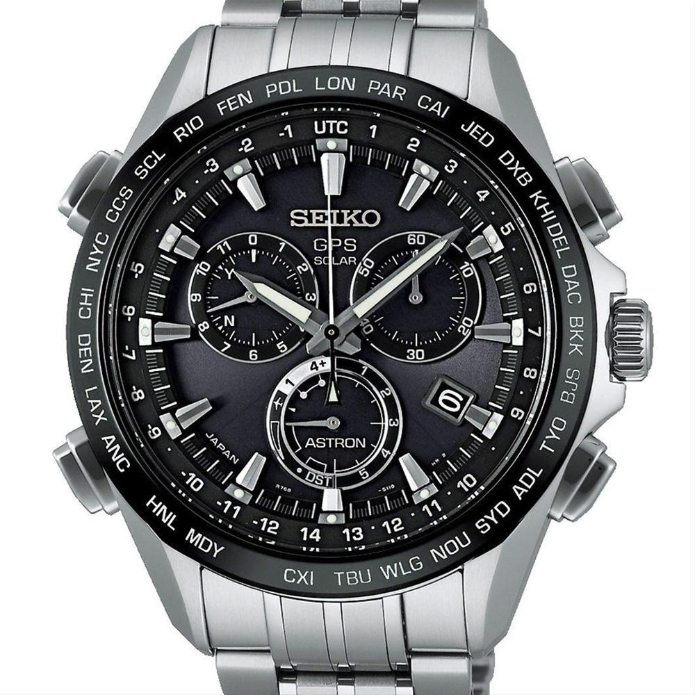 Seiko Astron GPS Solar 44.6mm Watch Titanium with Ceramic Bezel Black Dial Series 8X SSE003