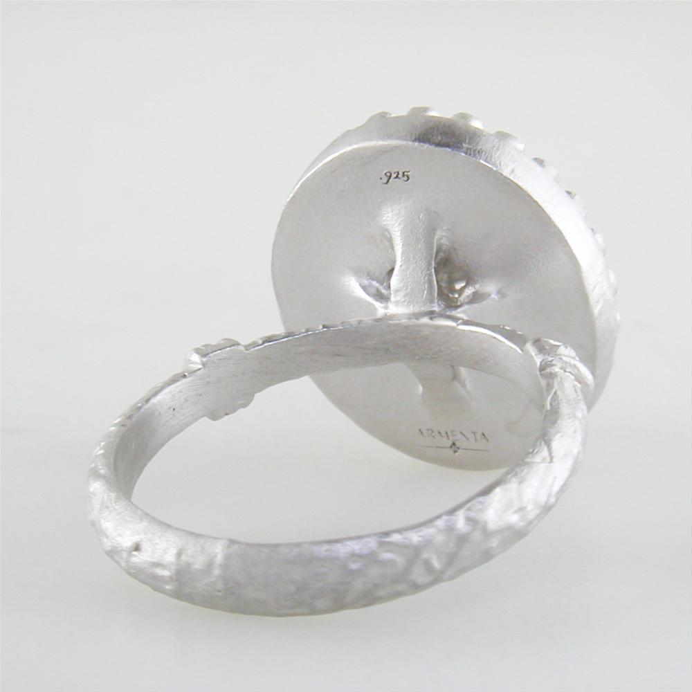 Armenta Oval Chrysoprase & Moonstone Silver Ring with Diamonds from New World Collection