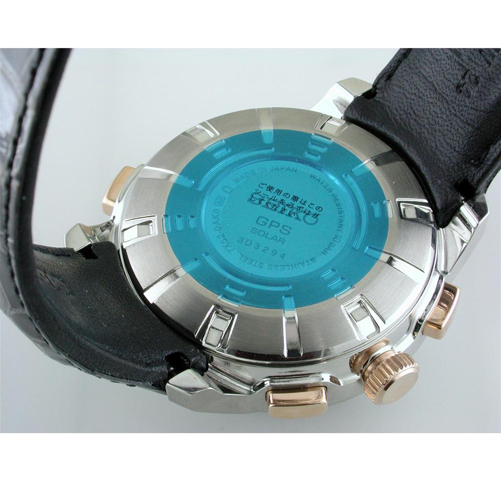 Seiko Astron Solar GPS Steel & Rose Gold 48mm Watch, Crocodile Strap SAS038