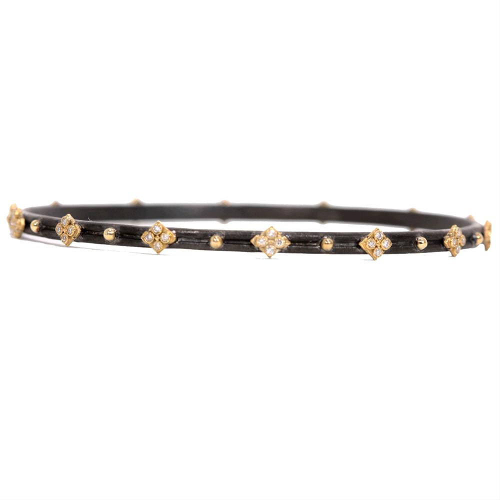 Armenta Midnight Oxidized Silver & Yellow Gold Diamond Bangle Bracelet