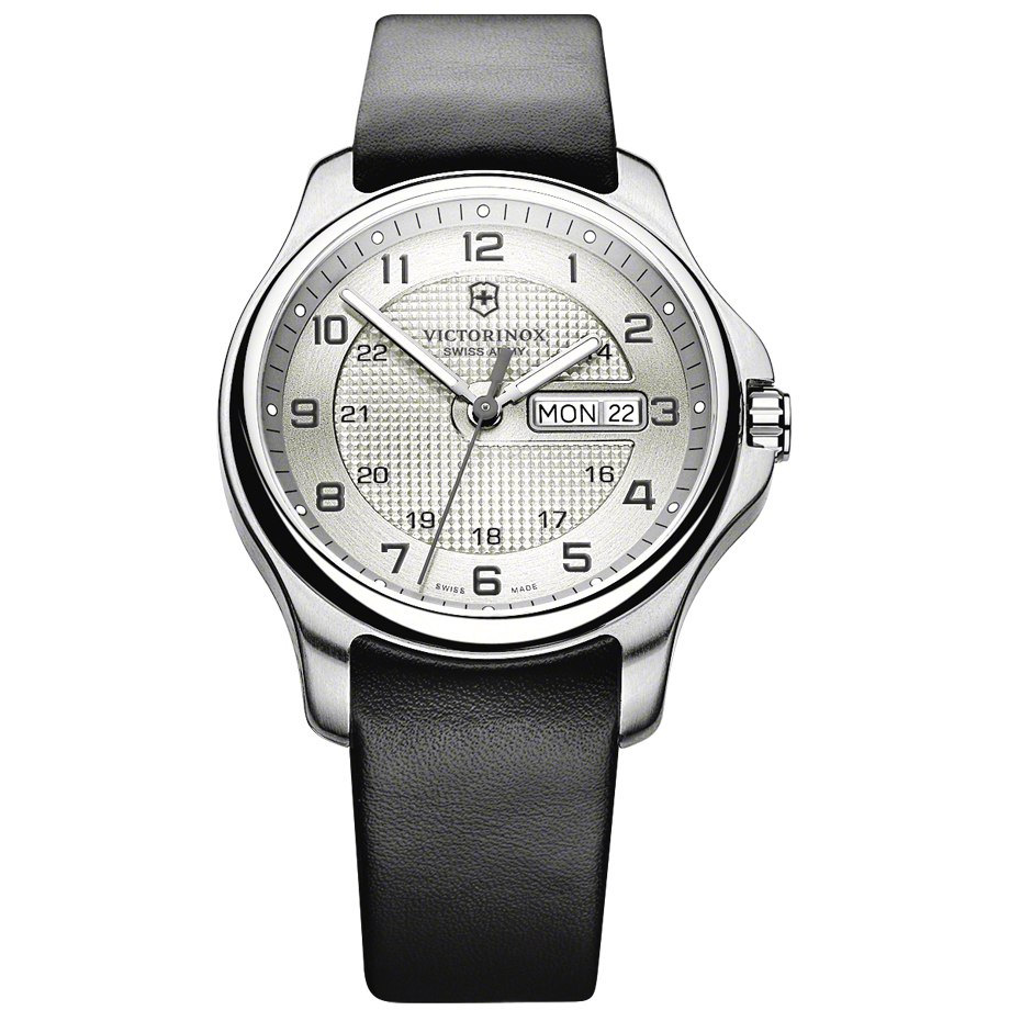 Victorinox Swiss Army Officers Day Date Silver Dial Steel Watch 241550