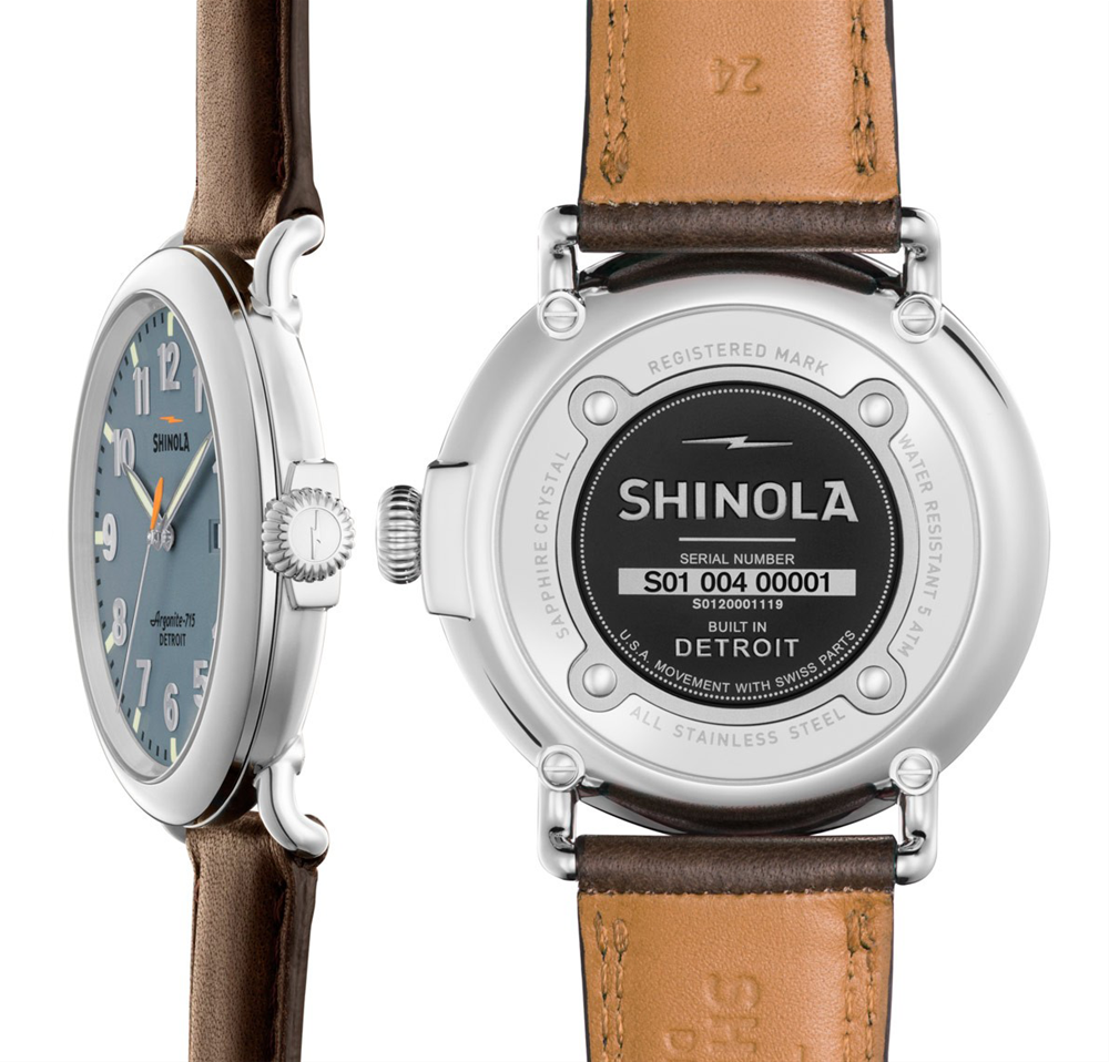 Shinola 47mm Runwell Slate Blue Dial Deep Brown Leather Watch 20001119