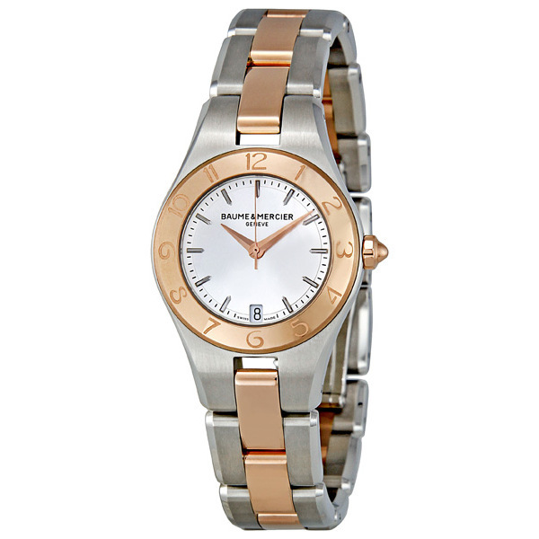 Baume & Mercier Linea Silver Dial 27mm Rose Gold Steel Ladies Watch 10015