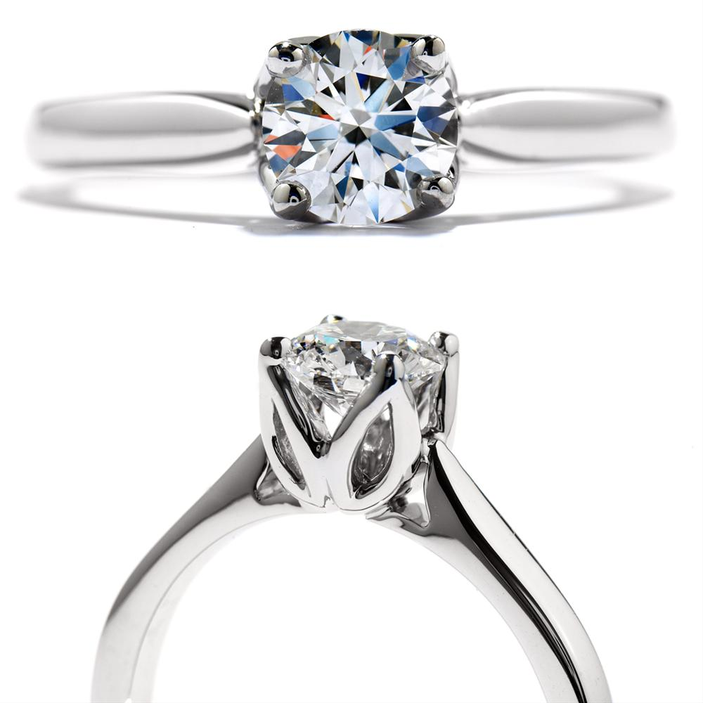 Hearts on Fire Simply Bridal Leaf Round Solitaire Diamond Engagement Ring