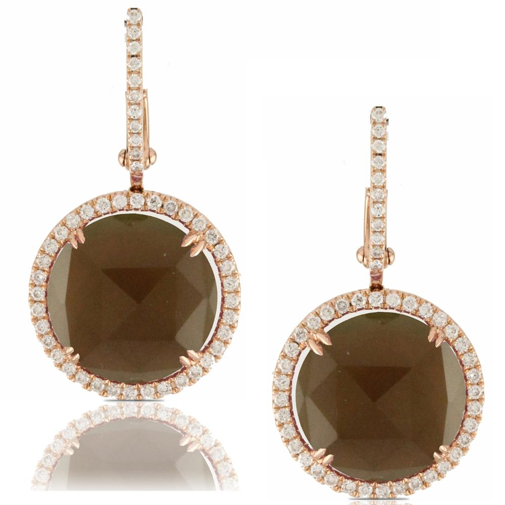 Doves Smoky Quartz Mother of Pearl Rose Gold Diamond Hoop Earrings