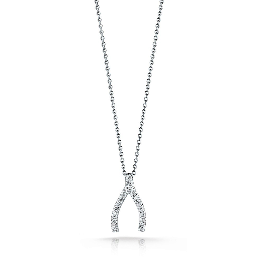 Roberto Coin Tiny Treasures Wishbone Necklace with Diamonds