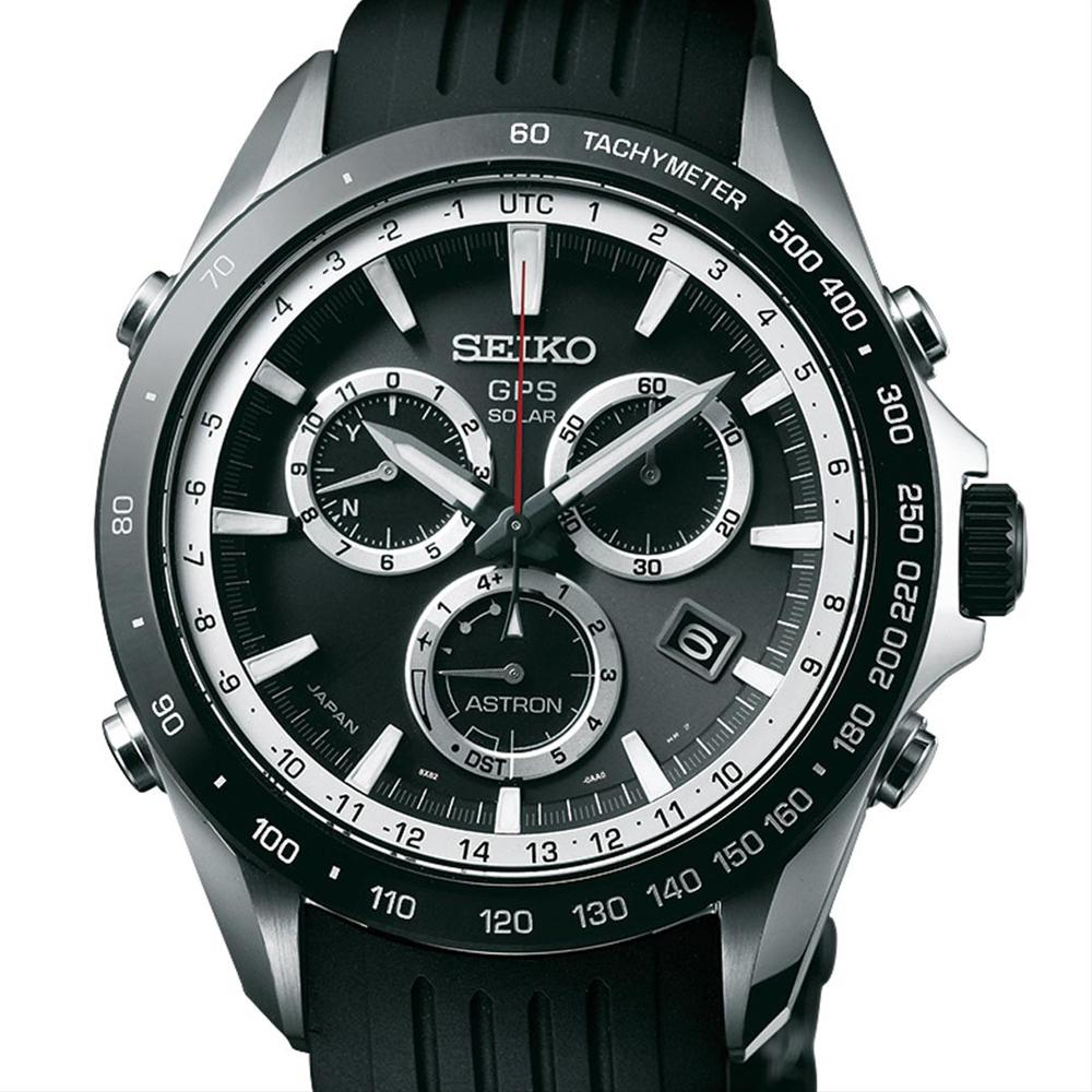 Seiko Astron Solar GPS Ceramic Black Stainless White 44.6mm Chronograph Watch SSE015