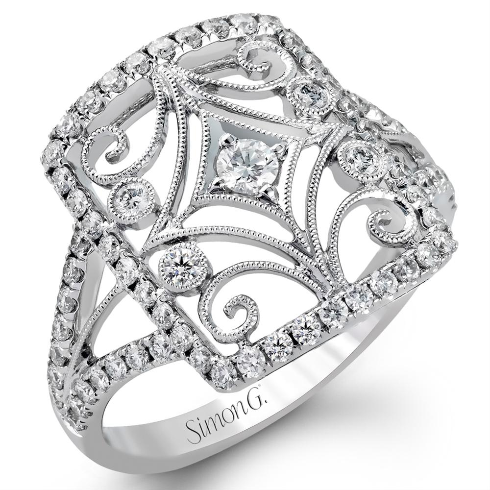 Simon G. Diamond Vintage Dutchess Right Hand Rectangle Diamond Filigree Ring TR470