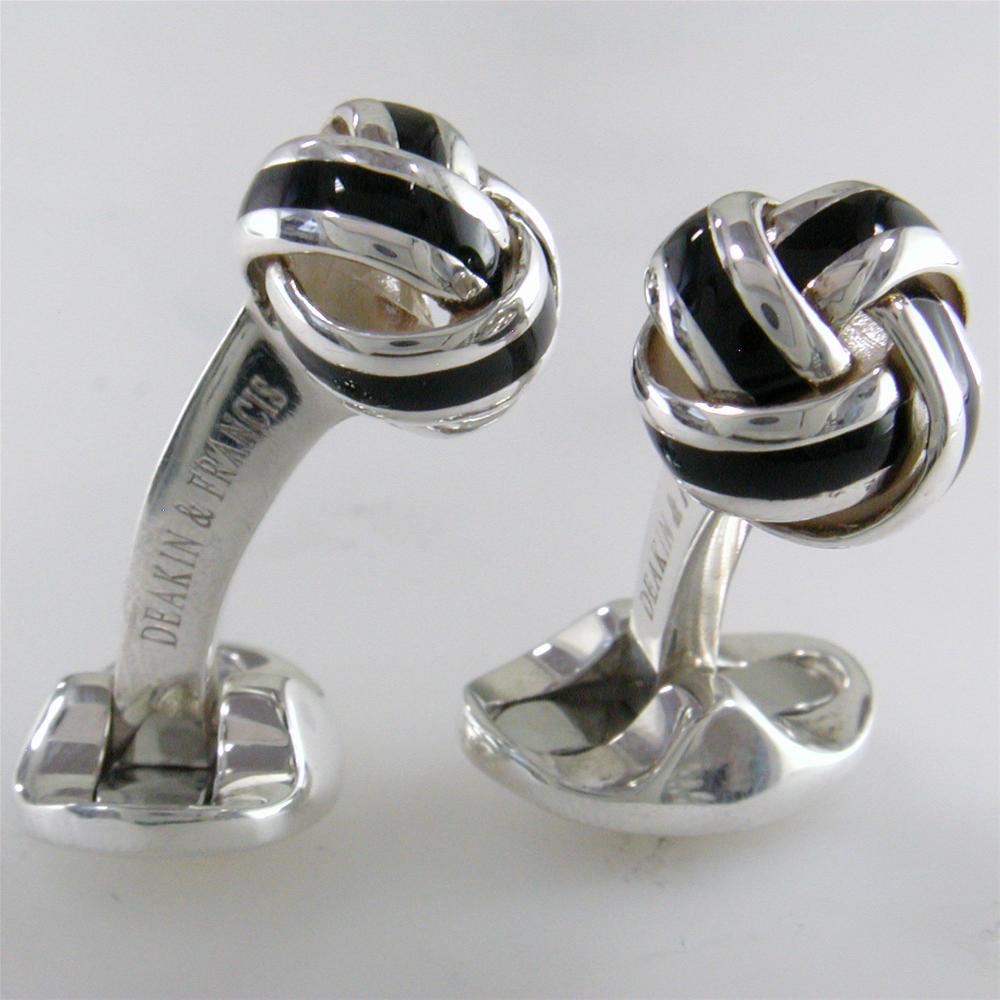 Deakin & Francis Black Enamel Sterling Silver Knot Cufflinks C0595S22