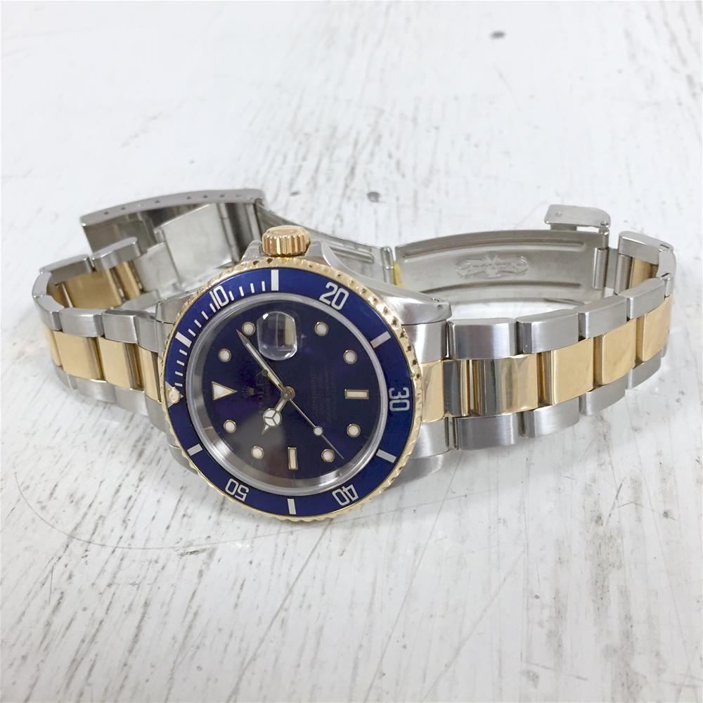 Rolex Blue Submariner Watch 16613 Dial Yellow Gold Steel Oyster 1995 16613