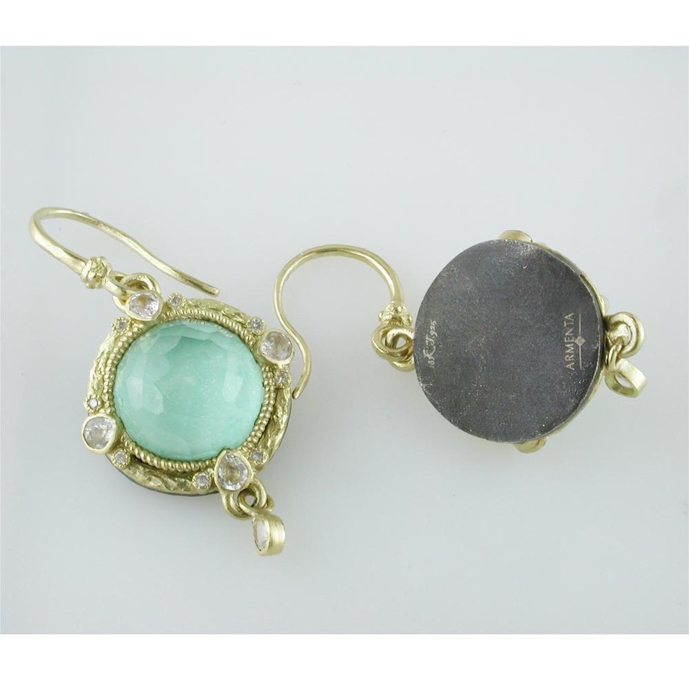 Armenta Old World Round Turquoise, Quartz, & Diamond Yellow Gold Medallion Earrings