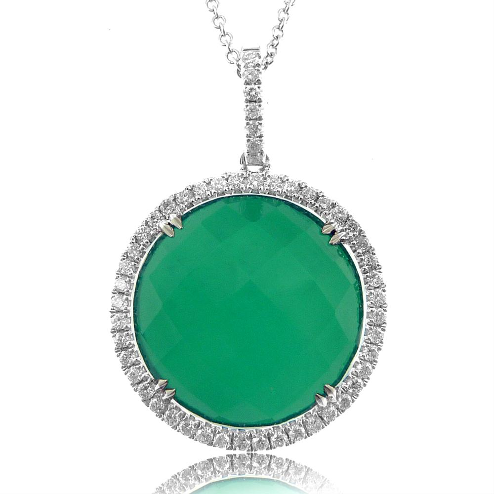 Doves Green Agate & Diamond "Emerald Dreams" Round Pendant Necklace