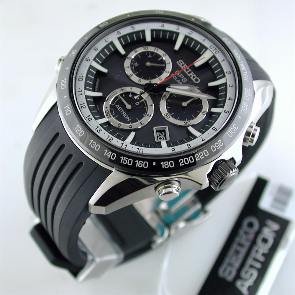 Seiko Astron Solar GPS Ceramic Black Stainless White 44.6mm Chronograph Watch SSE015