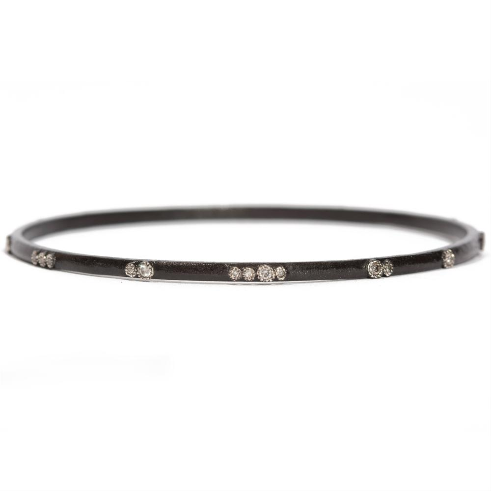 Armenta Midnight Old World Scattered Diamond Bangle Bracelet Oxidized Silver B1430