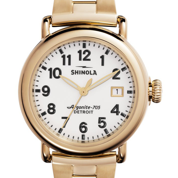 Shinola 36mm Ladies Runwell White Dial Gold Tone Watch 20001105
